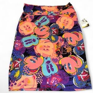 LuLaRoe Neon Mickey Mou Pop-Art Pencil Skirt in Coral, Turquoise, Purple & Black